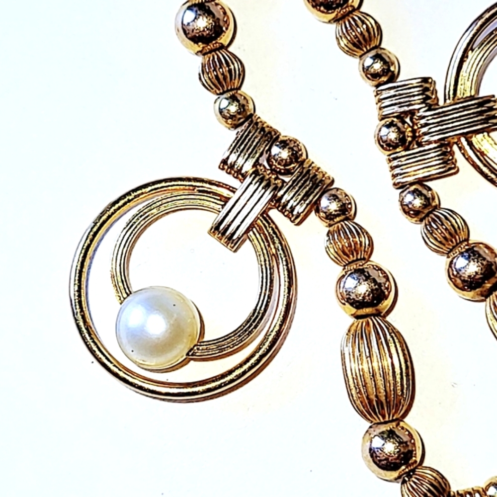 Art Deco Gold-filled Necklace with Genuine Pearls Signed AMCO - Picture 4 of 15